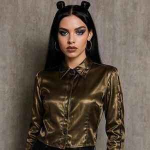 Vintage Nancy Bolen City‎ Girl Metallic Gold Blouse Top Size 6 80s 90s Glam USA